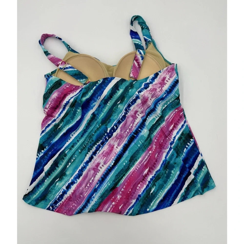 Swimsuits For All Women’s 2 Piece Tankini Bike Shorts Rainbow Stripe Size 12 New - Picture 3 of 8